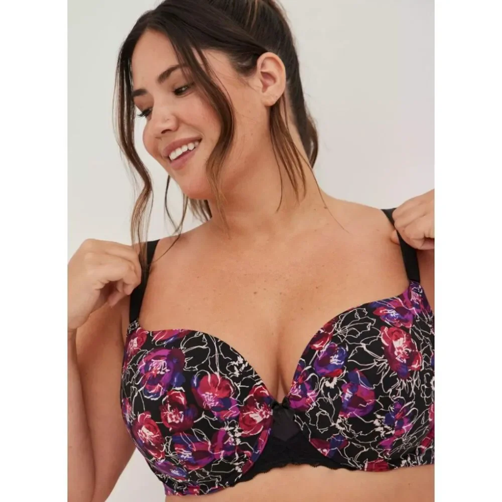 TORRID CURVE Colorful Floral Plus Sz 40DDD Lightly Padded Push Up Underwire Bra